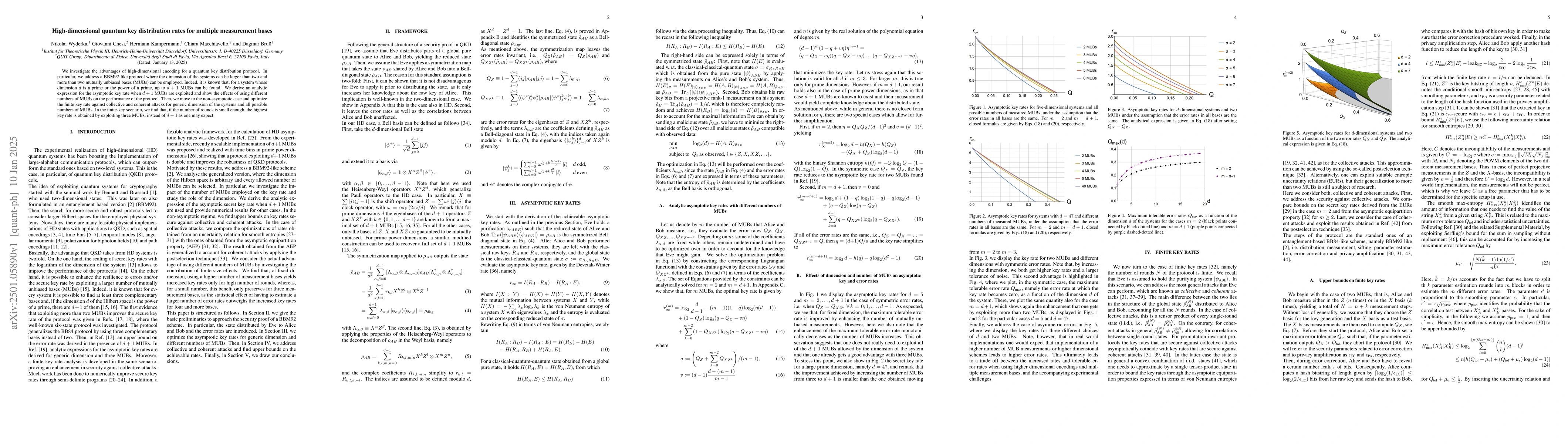 Thumbnail for High-dimensional quantum key distribution rates for multiple measurement
  bases