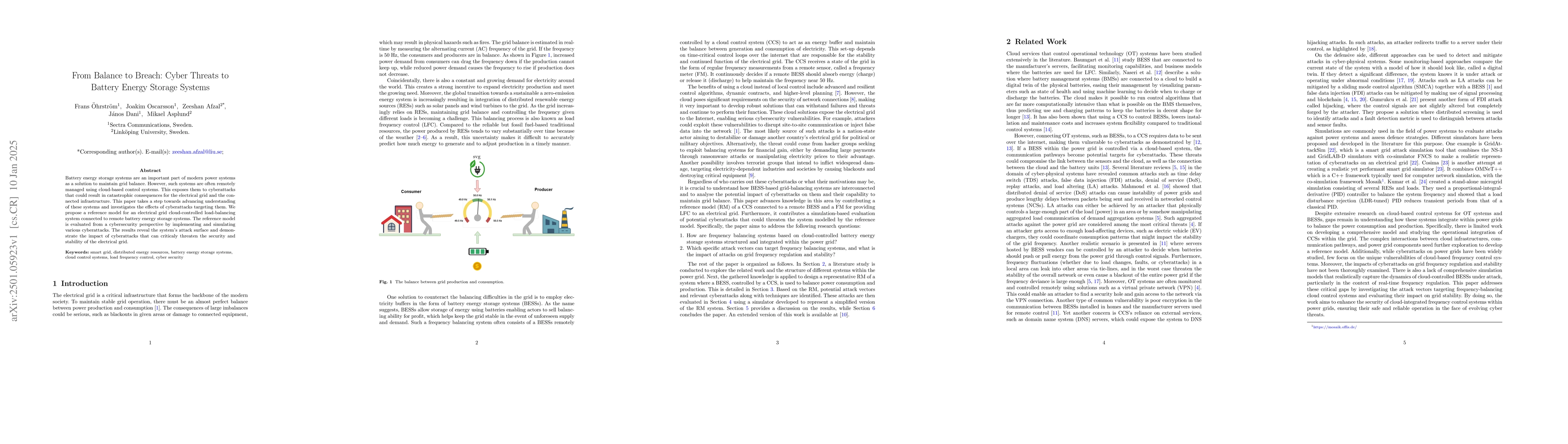 Thumbnail for From Balance to Breach: Cyber Threats to Battery Energy Storage Systems