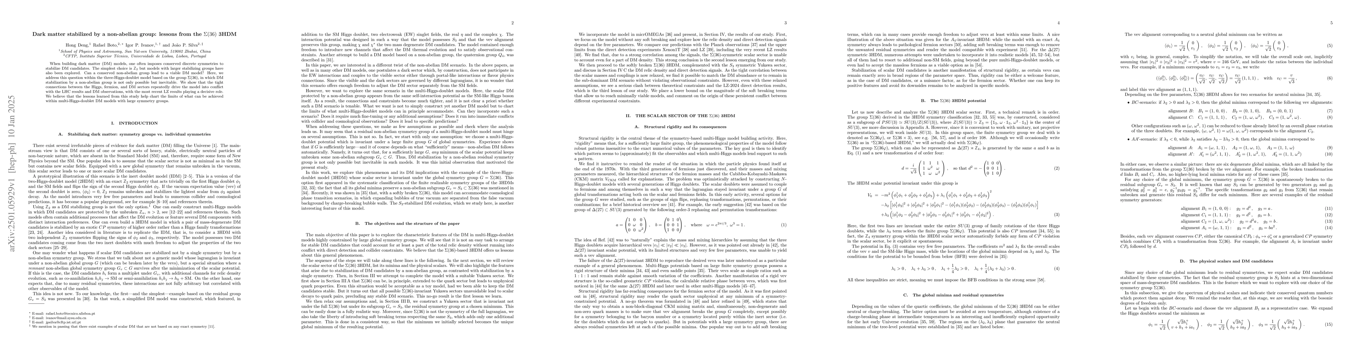 Thumbnail for Dark matter stabilized by a non-abelian group: lessons from the
  $Σ(36)$ 3HDM