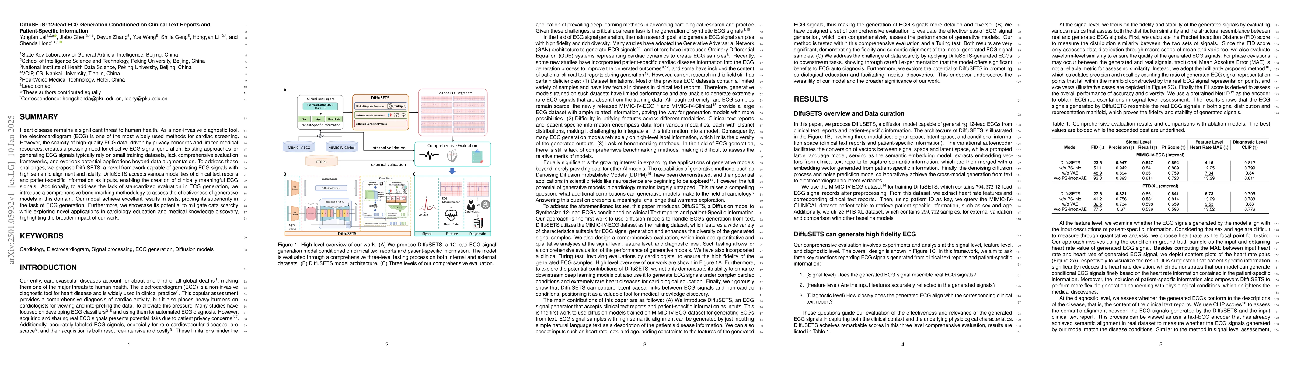 Thumbnail for DiffuSETS: 12-lead ECG Generation Conditioned on Clinical Text Reports
  and Patient-Specific Information