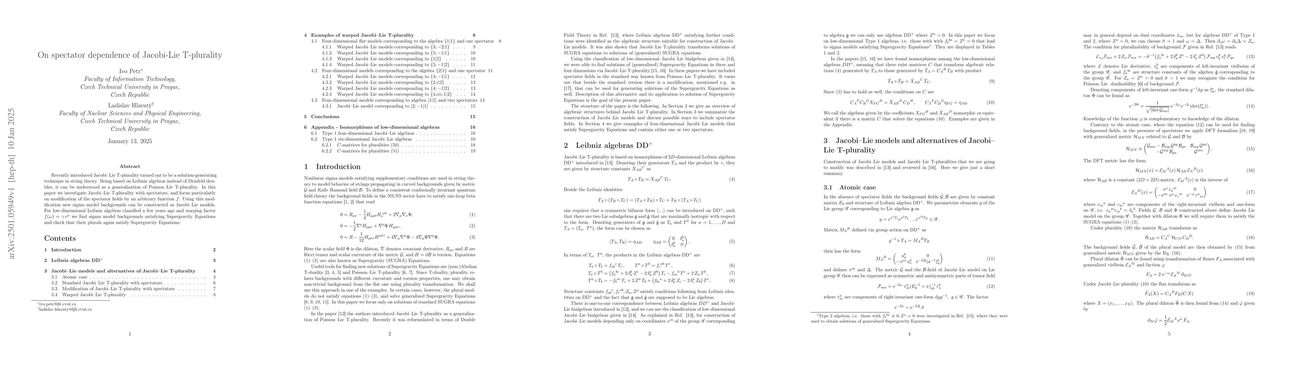 Thumbnail for On spectator dependence of Jacobi-Lie T-plurality