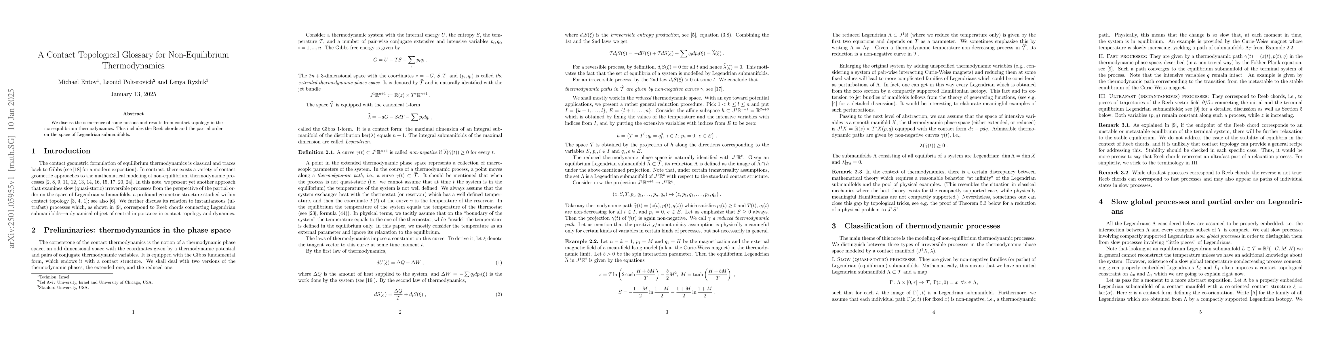 Thumbnail for A Contact Topological Glossary for Non-Equilibrium Thermodynamics