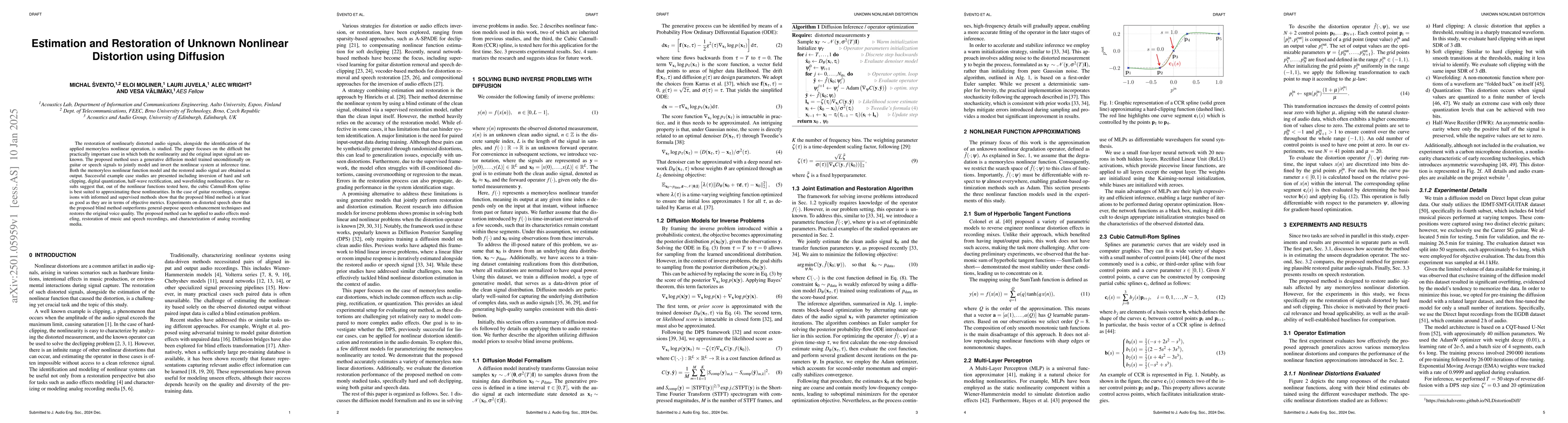 Thumbnail for Estimation and Restoration of Unknown Nonlinear Distortion using
  Diffusion