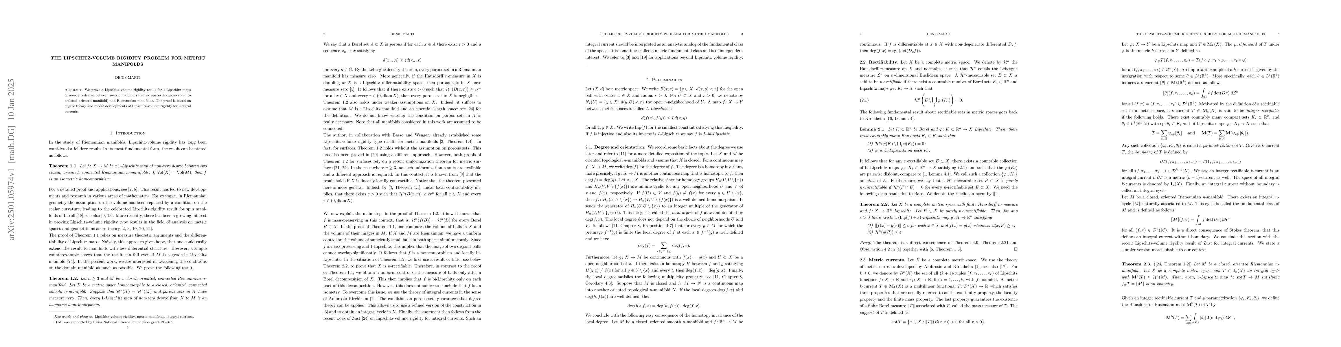 Thumbnail for The Lipschitz-volume rigidity problem for metric manifolds
