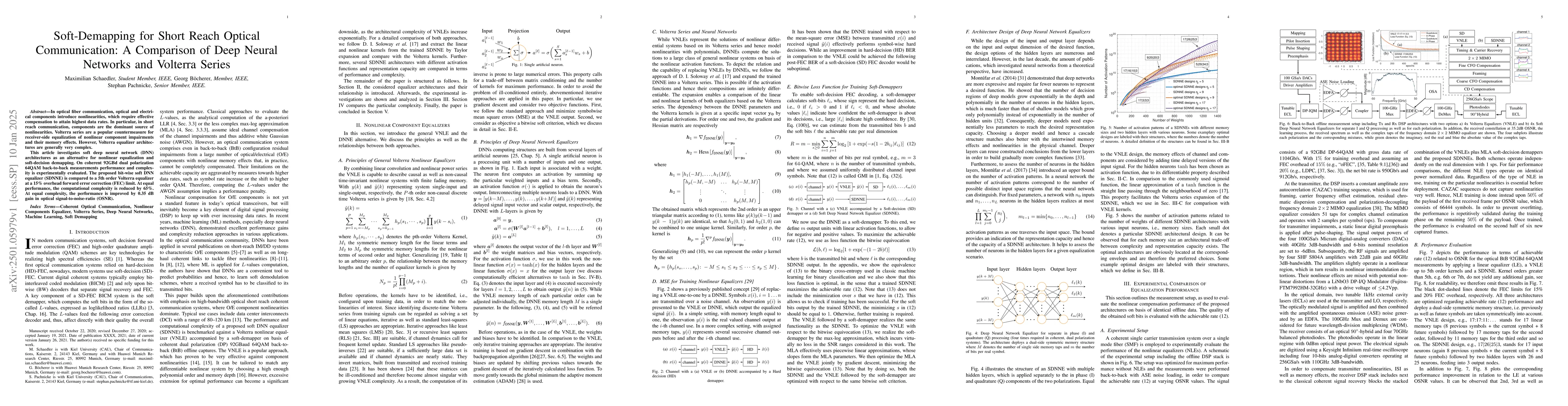 Thumbnail for Soft-Demapping for Short Reach Optical Communication: A Comparison of
  Deep Neural Networks and Volterra Series