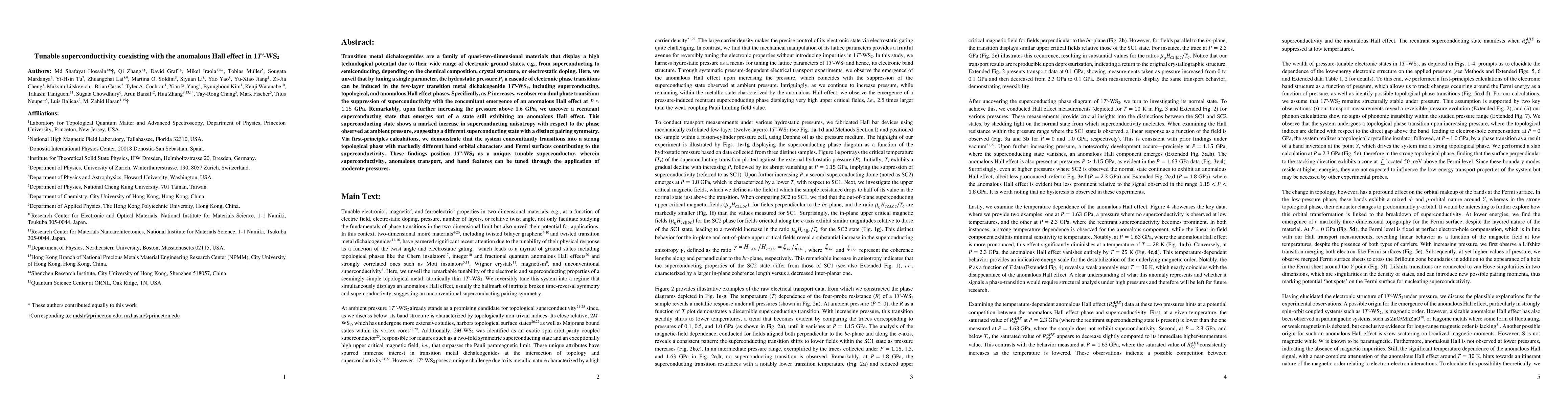 Thumbnail for Tunable superconductivity coexisting with the anomalous Hall effect in
  1T'-WS2