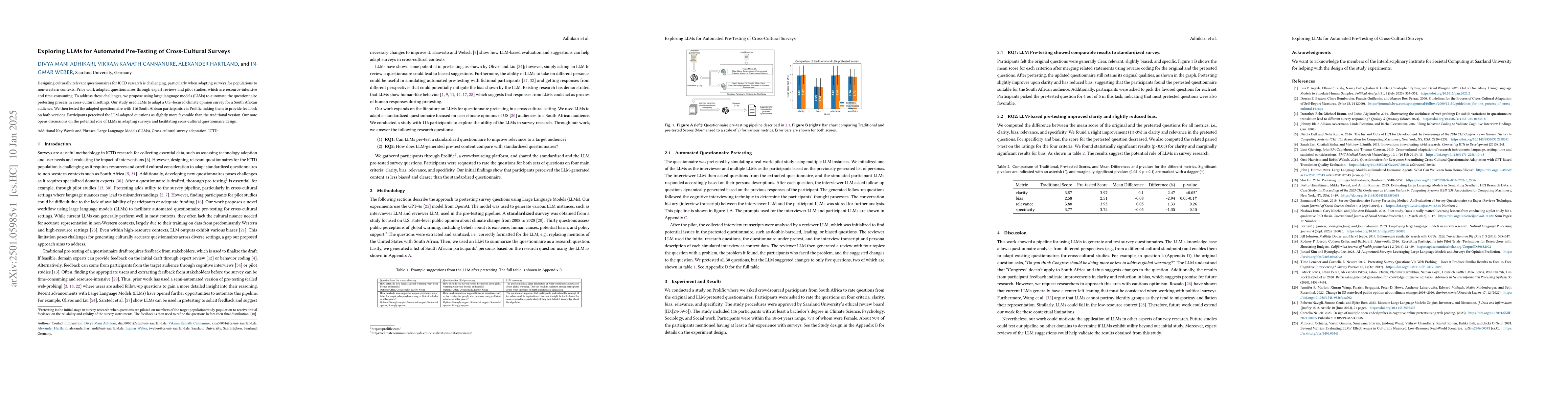 Thumbnail for Exploring LLMs for Automated Pre-Testing of Cross-Cultural Surveys