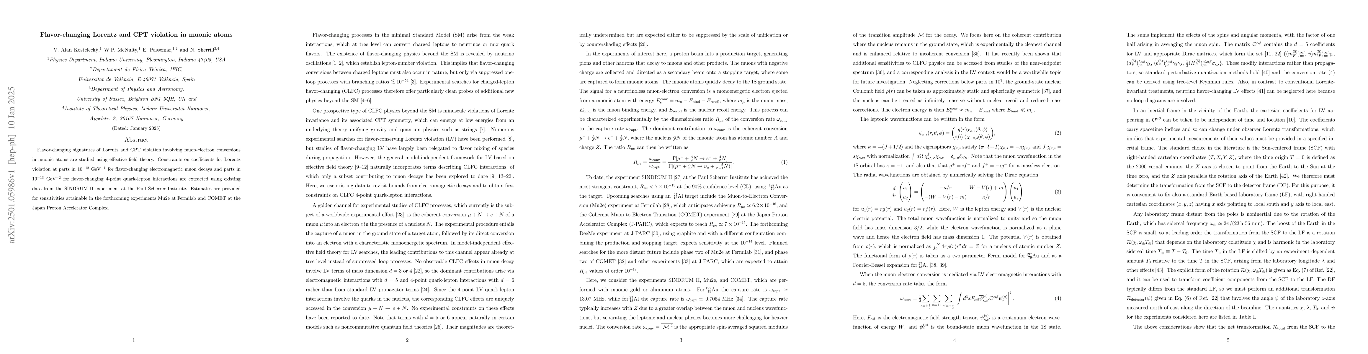 Thumbnail for Flavor-changing Lorentz and CPT violation in muonic atoms