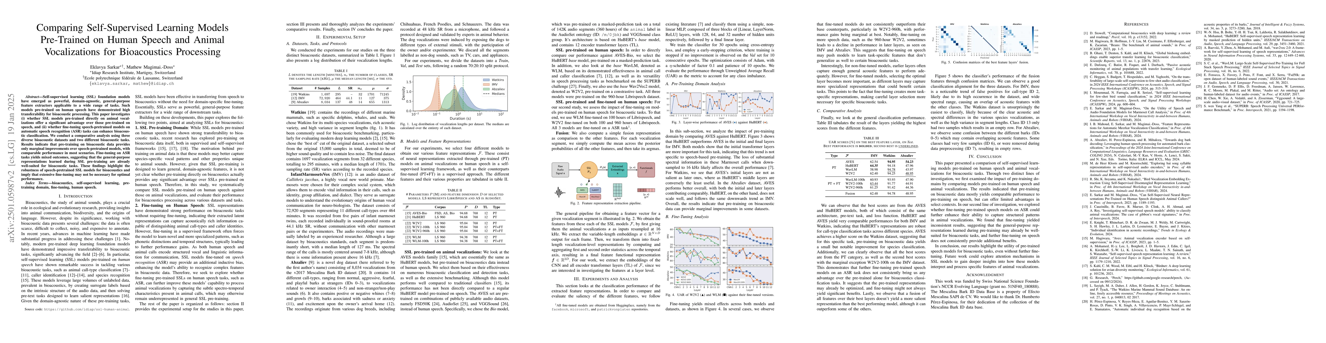Thumbnail for Comparing Self-Supervised Learning Models Pre-Trained on Human Speech
  and Animal Vocalizations for Bioacoustics Processing
