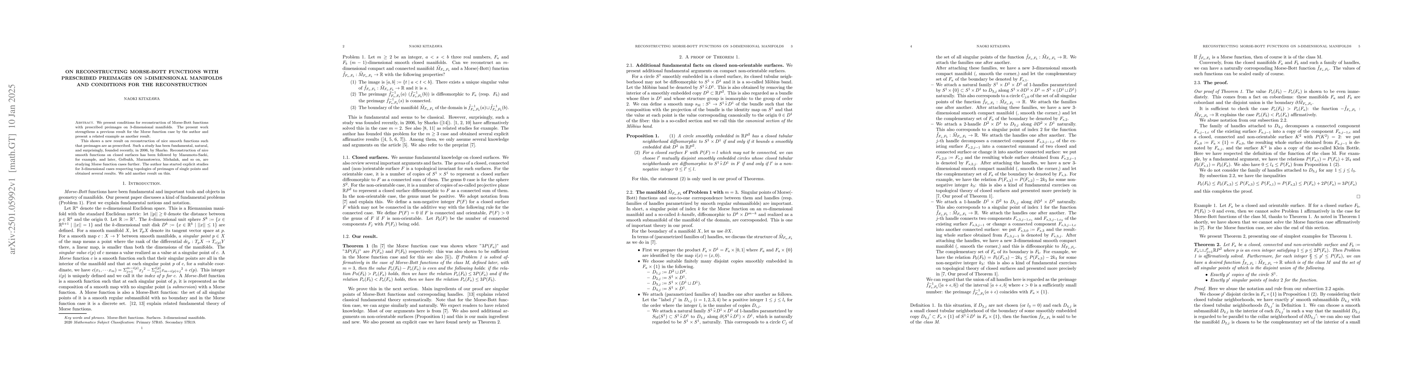 Thumbnail for On reconstructing Morse-Bott functions with prescribed preimages on
  $3$-dimensional manifolds and conditions for the reconstruction