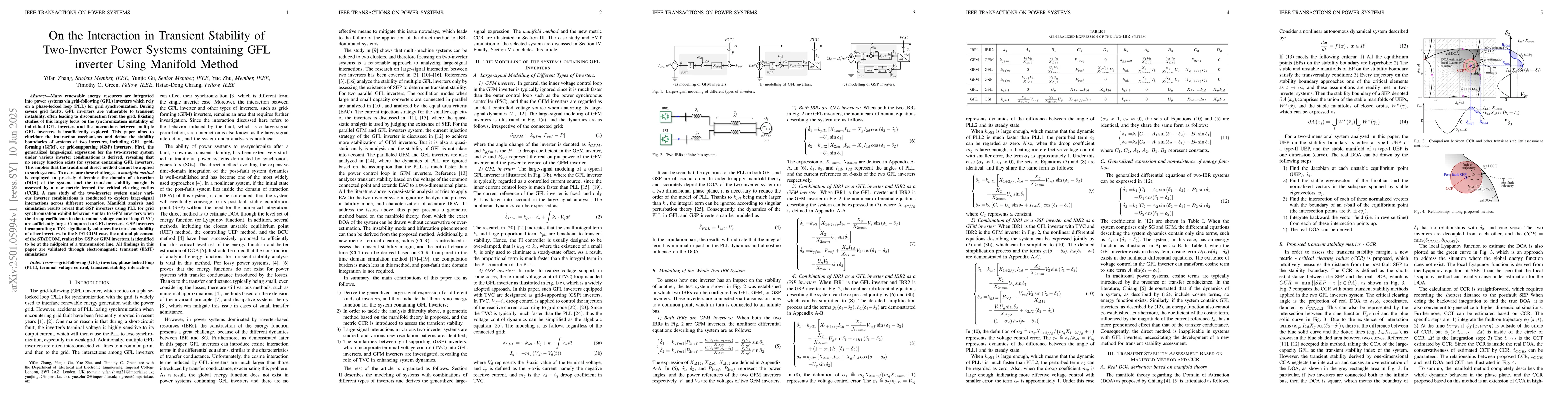 Thumbnail for On the Interaction in Transient Stability of Two-Inverter Power Systems
  containing GFL inverter Using Manifold Method