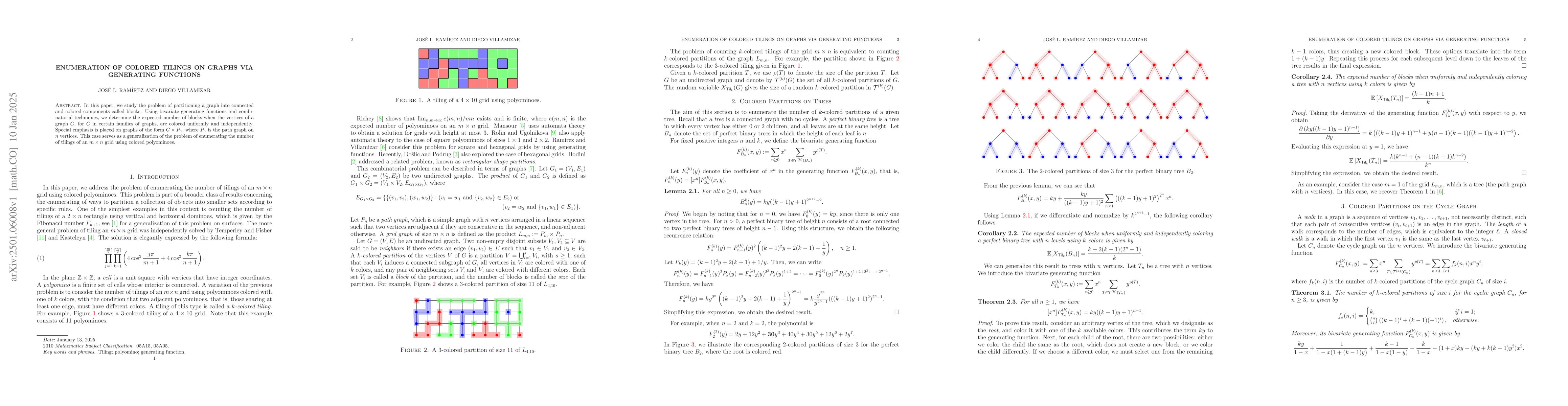 Thumbnail for Enumeration of Colored Tilings on Graphs via Generating Functions