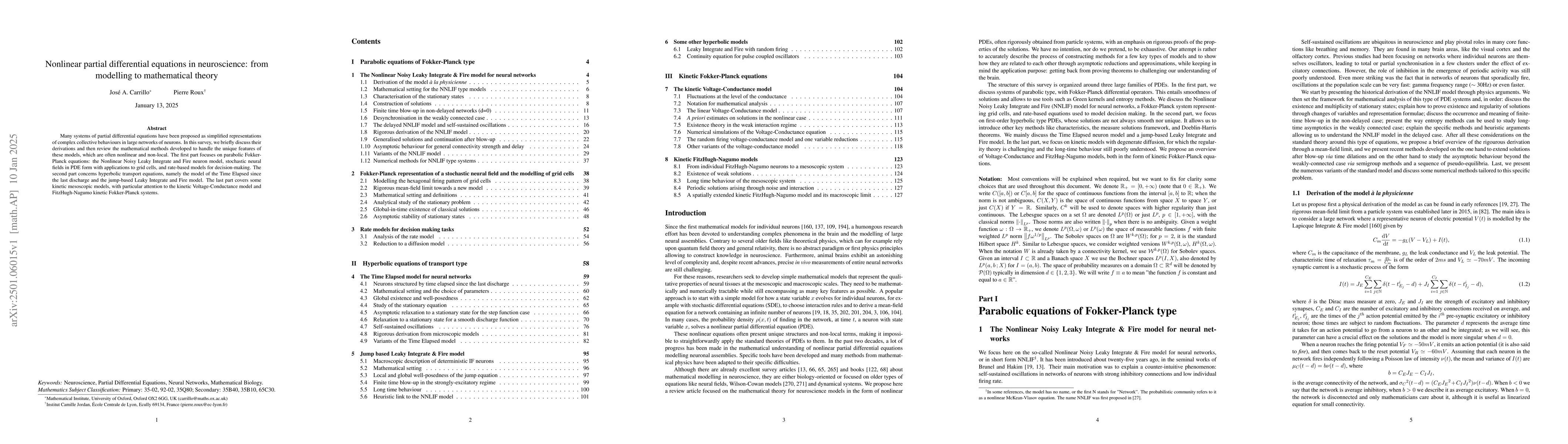 Thumbnail for Nonlinear partial differential equations in neuroscience: from modelling
  to mathematical theory