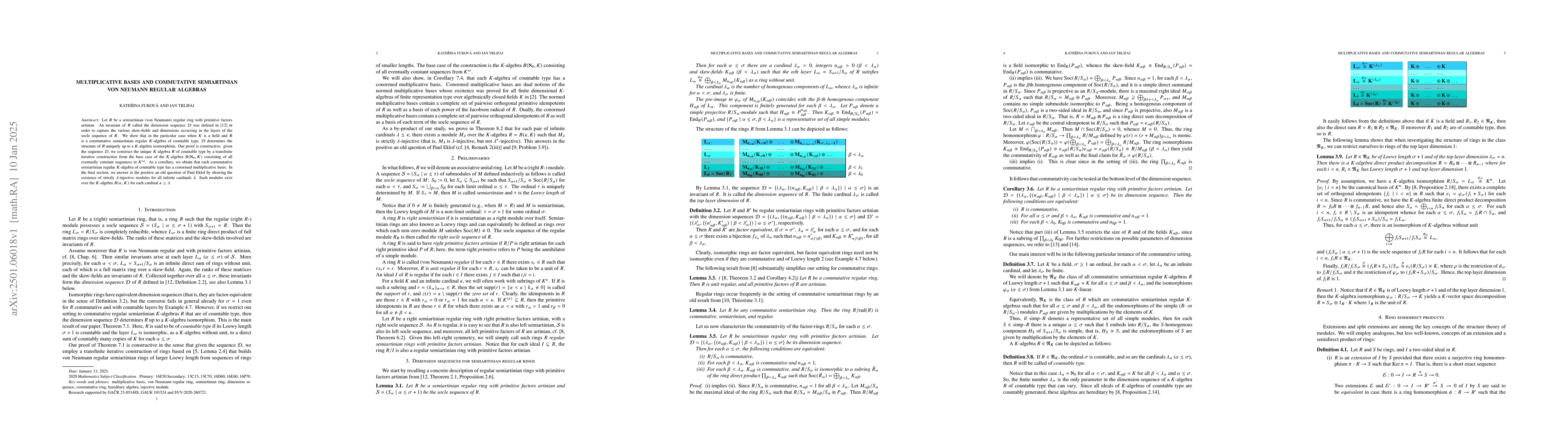 Thumbnail for Multiplicative bases and commutative semiartinian von Neumann regular
  algebras