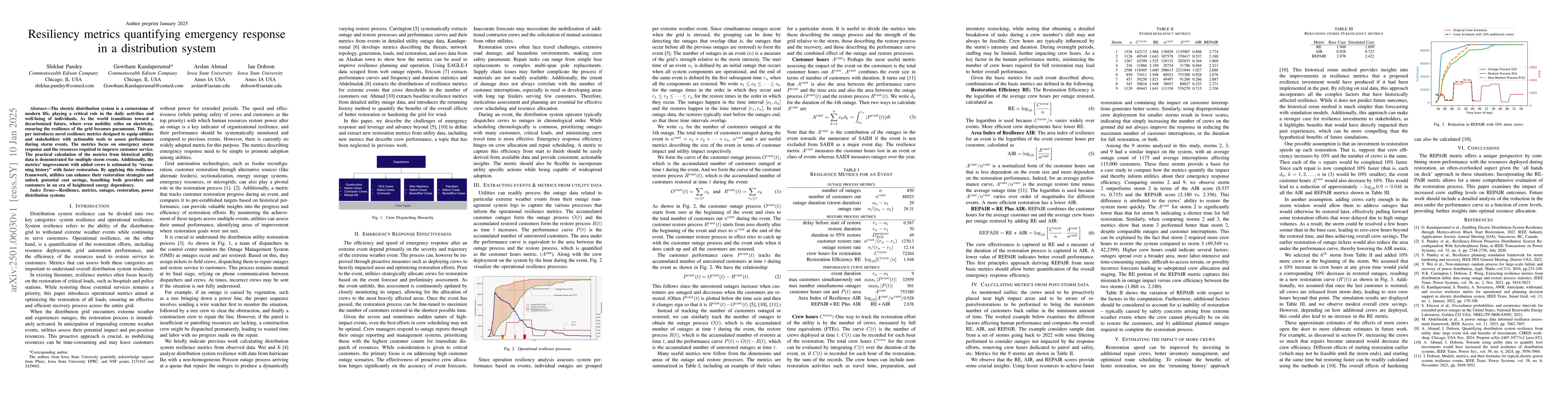 Thumbnail for Resiliency metrics quantifying emergency response in a distribution
  system
