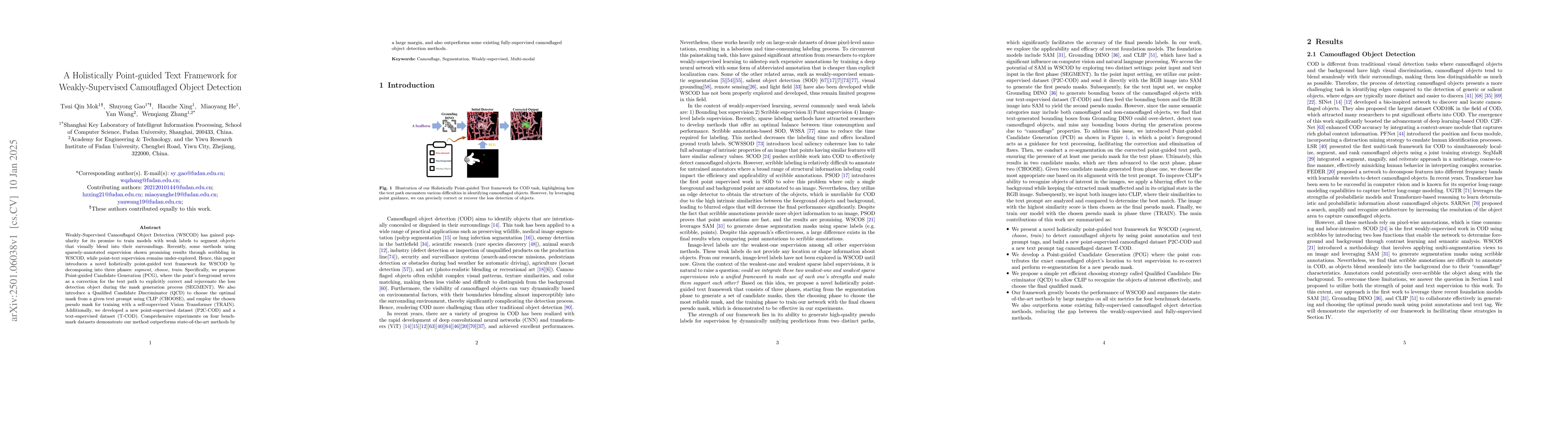 Thumbnail for A Holistically Point-guided Text Framework for Weakly-Supervised
  Camouflaged Object Detection