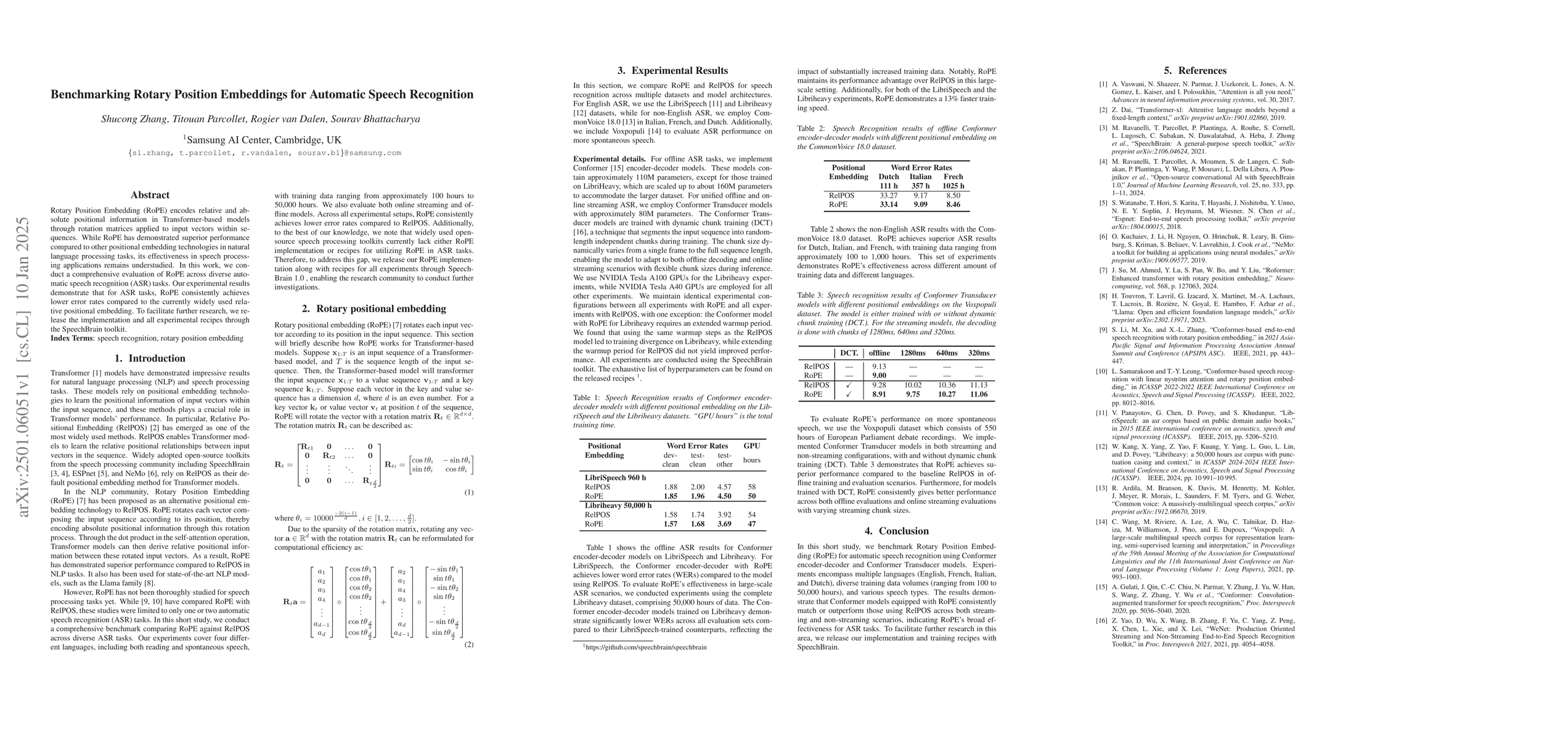 Thumbnail for Benchmarking Rotary Position Embeddings for Automatic Speech Recognition