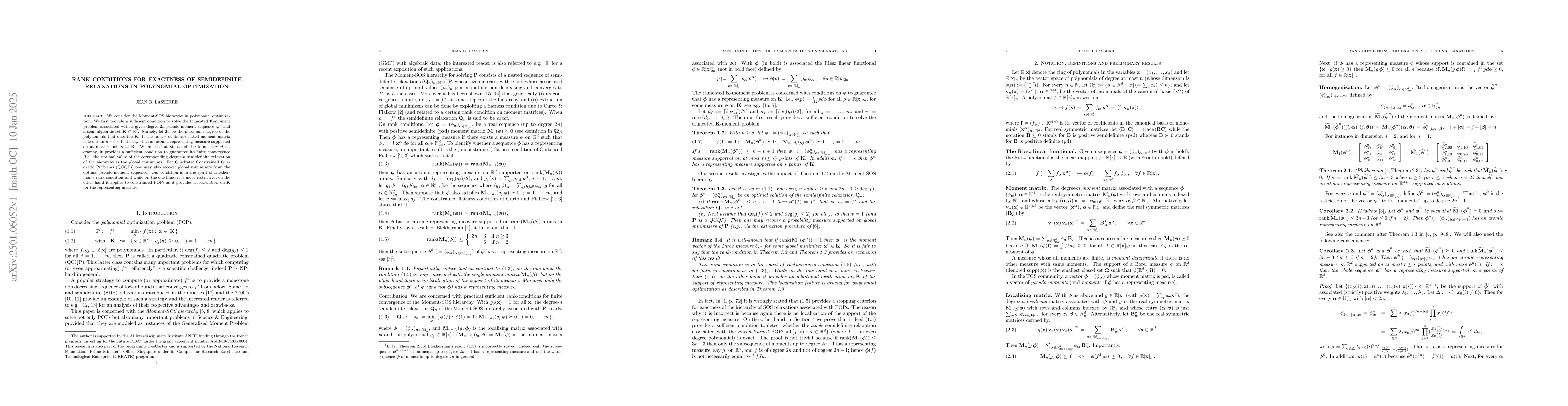 Thumbnail for Rank conditions for exactness of semidefinite relaxations in polynomial
  optimization