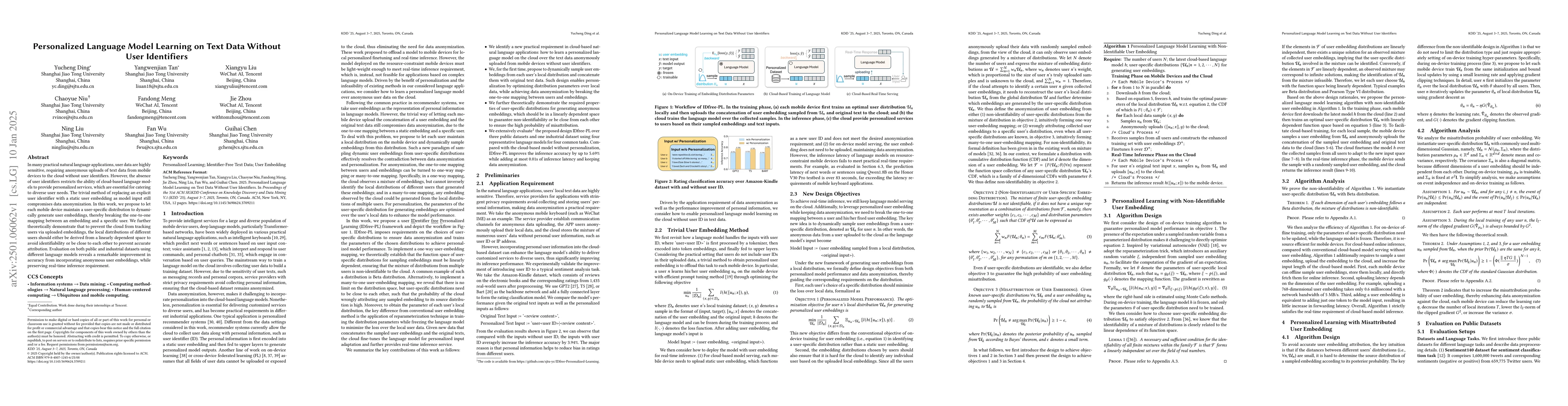 Thumbnail for Personalized Language Model Learning on Text Data Without User
  Identifiers
