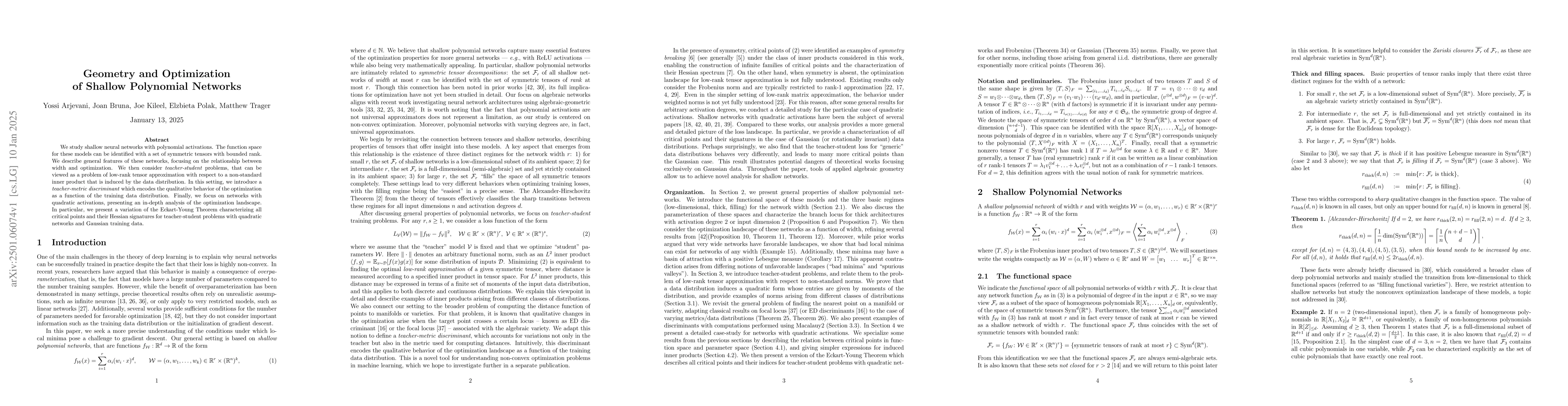 Thumbnail for Geometry and Optimization of Shallow Polynomial Networks