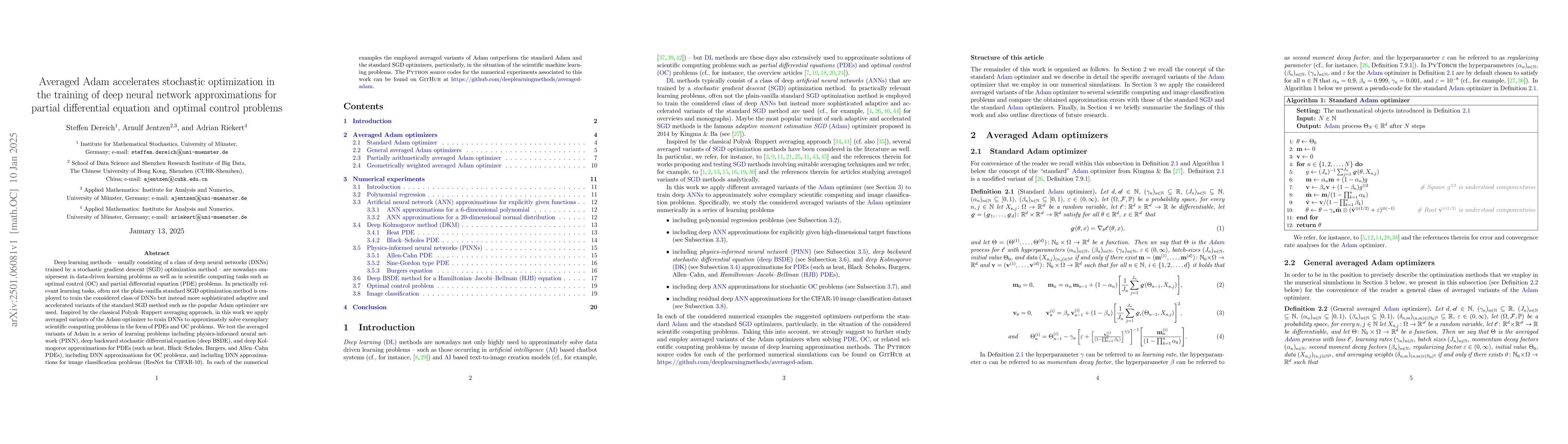 Thumbnail for Averaged Adam accelerates stochastic optimization in the training of
  deep neural network approximations for partial differential equation and
  optimal control problems