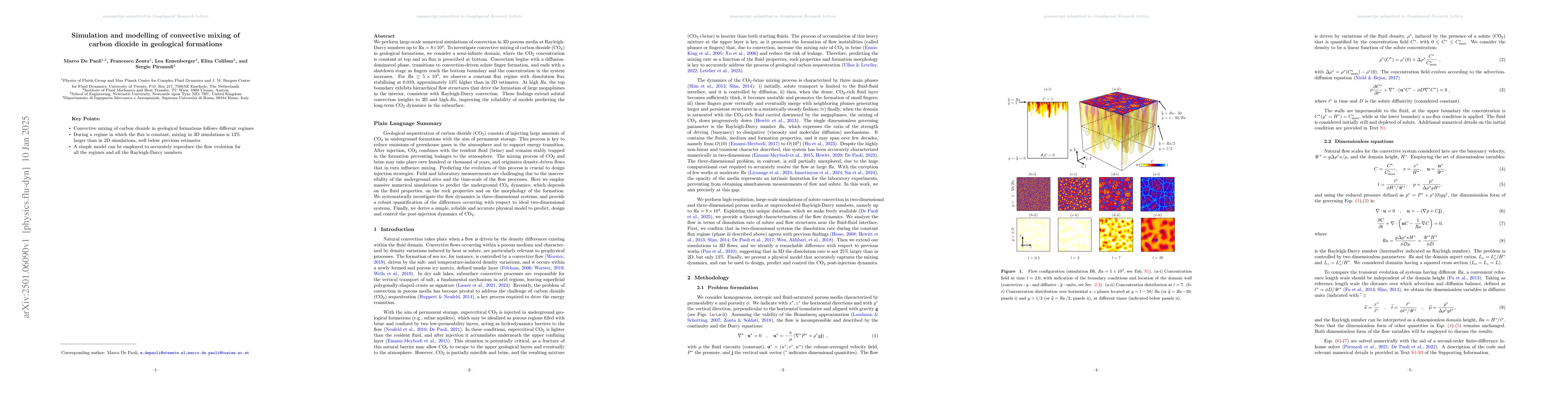 Thumbnail for Simulation and modelling of convective mixing of carbon dioxide in
  geological formations