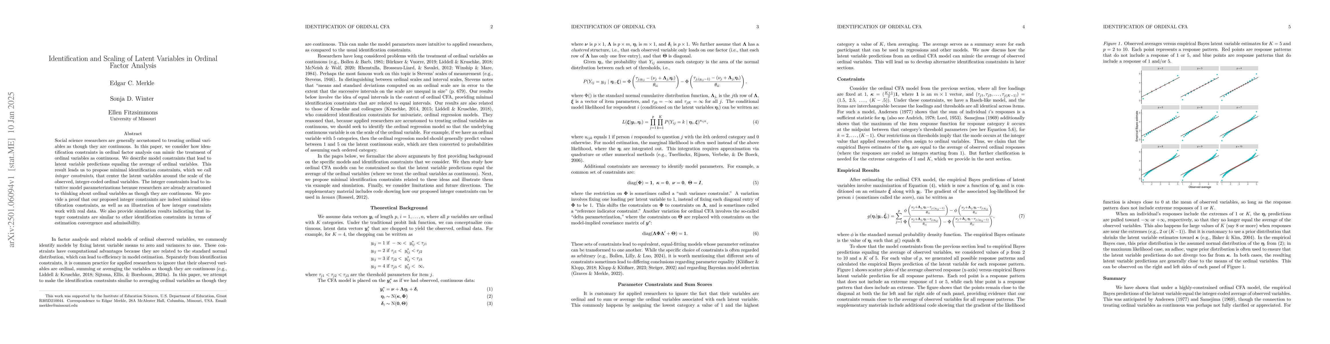 Thumbnail for Identification and Scaling of Latent Variables in Ordinal Factor
  Analysis