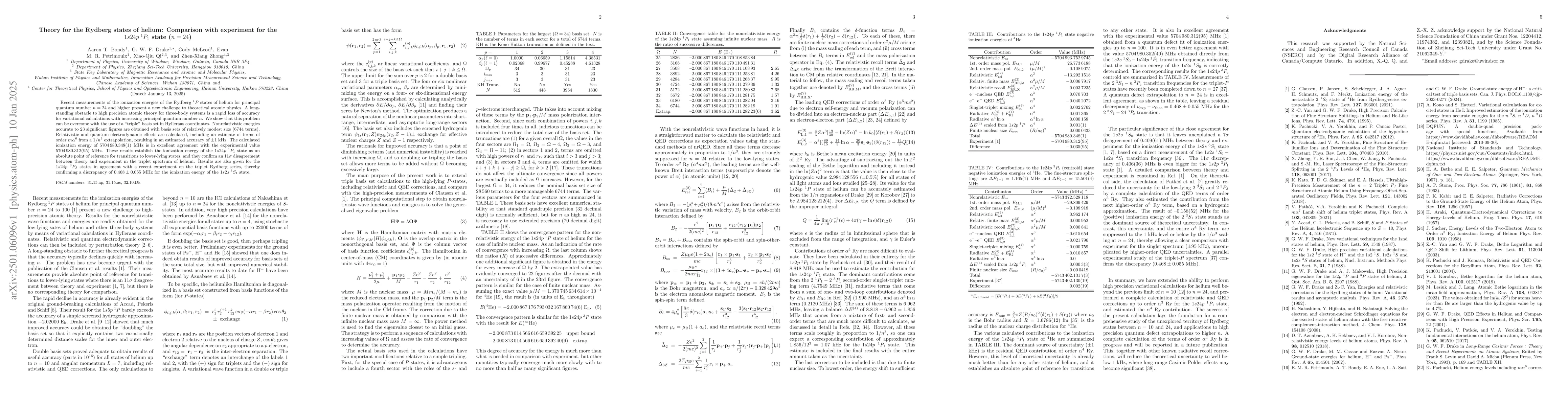 Thumbnail for Theory for the Rydberg states of helium: Comparison with experiment for
  the $1s24p\;^1P_1$ state ($n=24$)