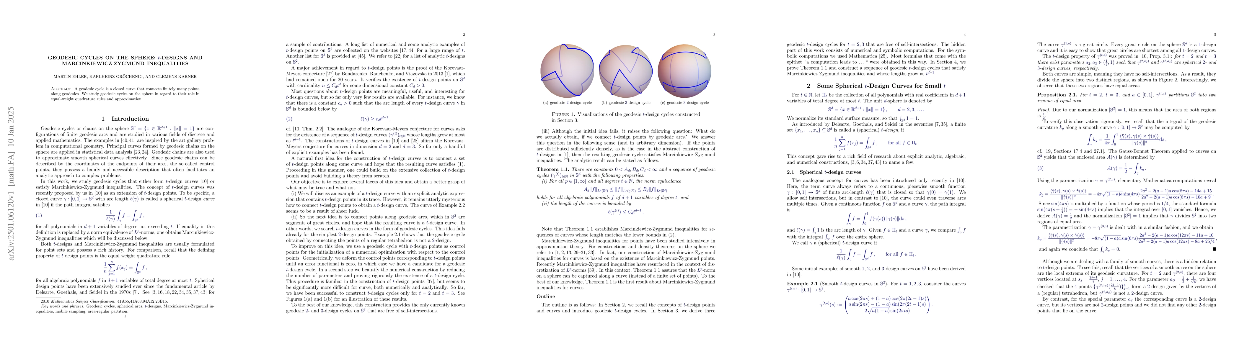 Thumbnail for Geodesic cycles on the Sphere: $t$-designs and Marcinkiewicz-Zygmund
  Inequalities