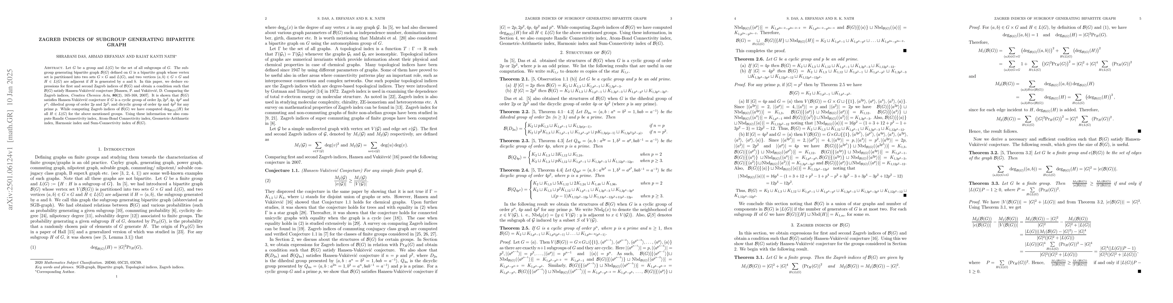 Thumbnail for Zagreb indices of subgroup generating bipartite graph