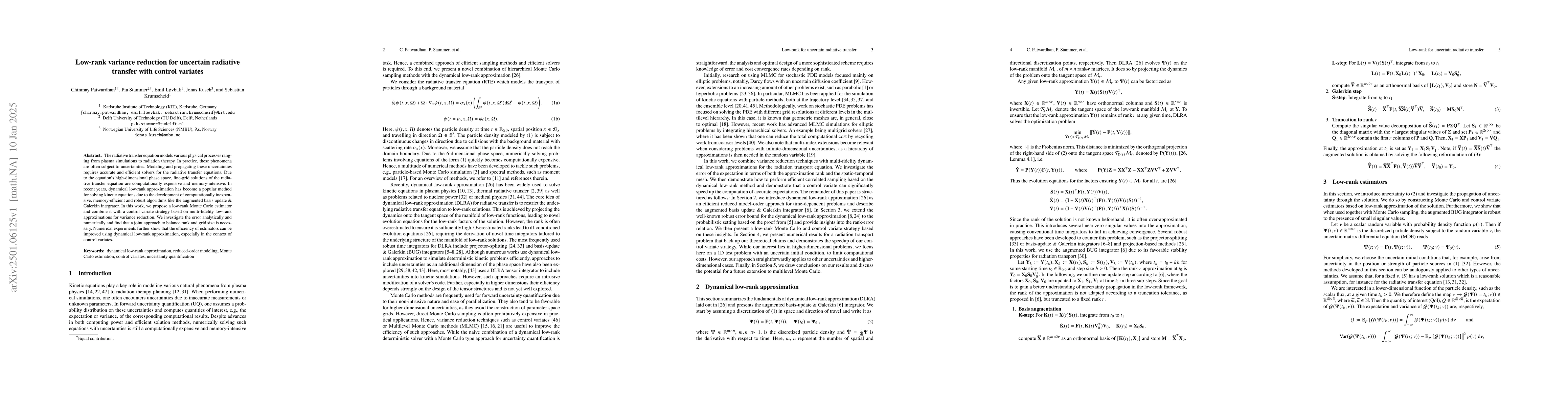 Thumbnail for Low-rank variance reduction for uncertain radiative transfer with
  control variates