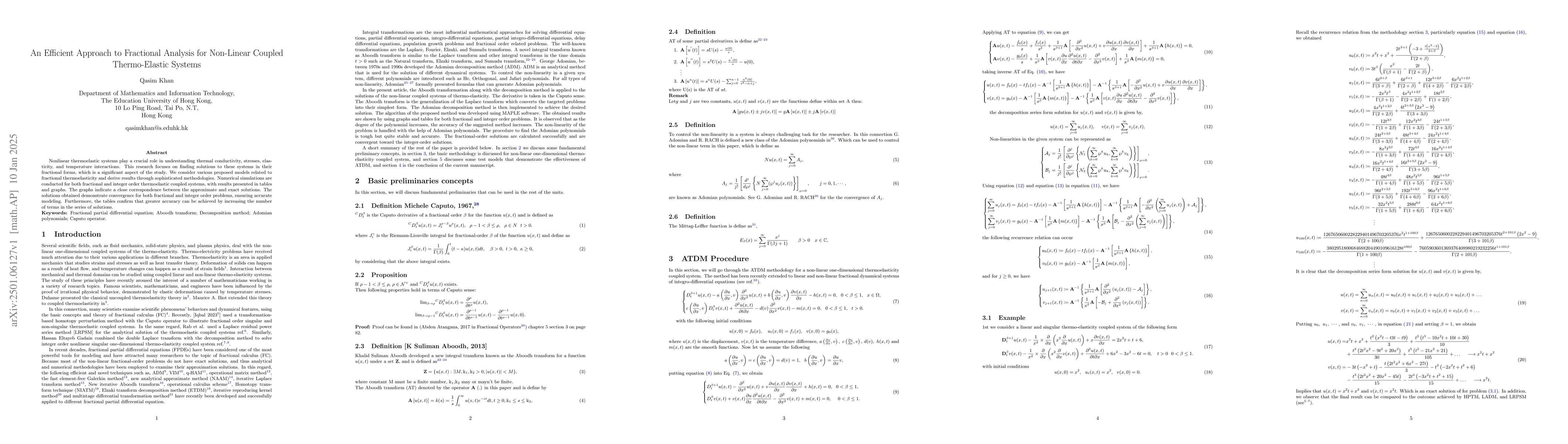 Thumbnail for An Efficient Approach to Fractional Analysis for Non-Linear Coupled
  Thermo-Elastic Systems