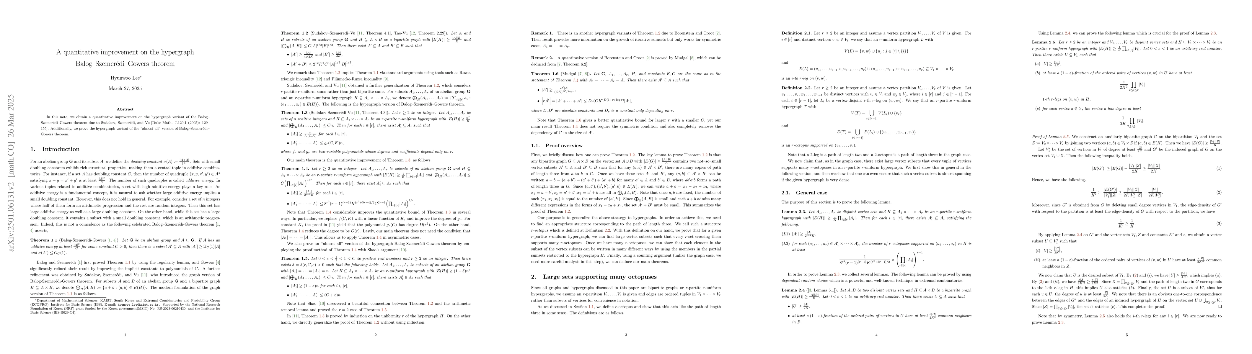 Thumbnail for A quantitative improvement on the hypergraph Balog-Szemerédi-Gowers
  theorem