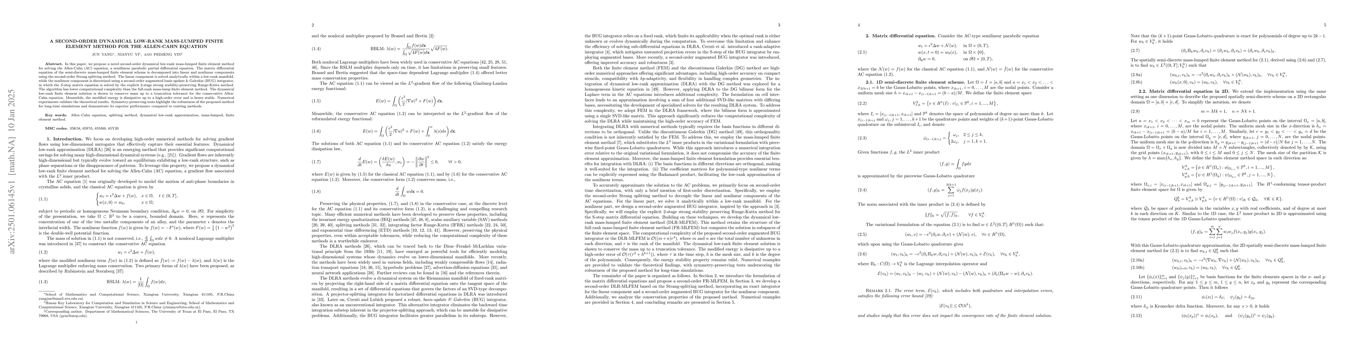 Thumbnail for A second-order dynamical low-rank mass-lumped finite element method for
  the Allen-Cahn equation