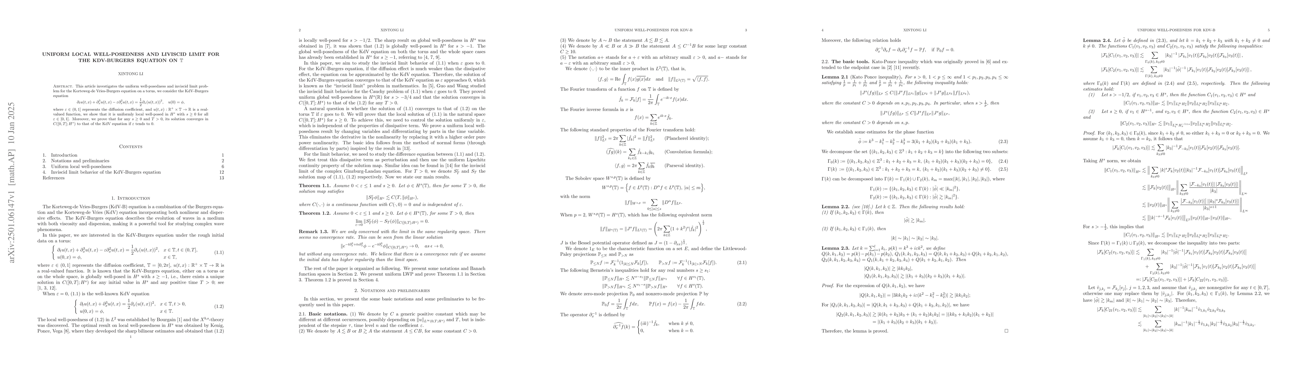 Thumbnail for Uniform local well-posedness and liviscid limit for the KdV-Burgers
  equation on $\mathbb{T}$