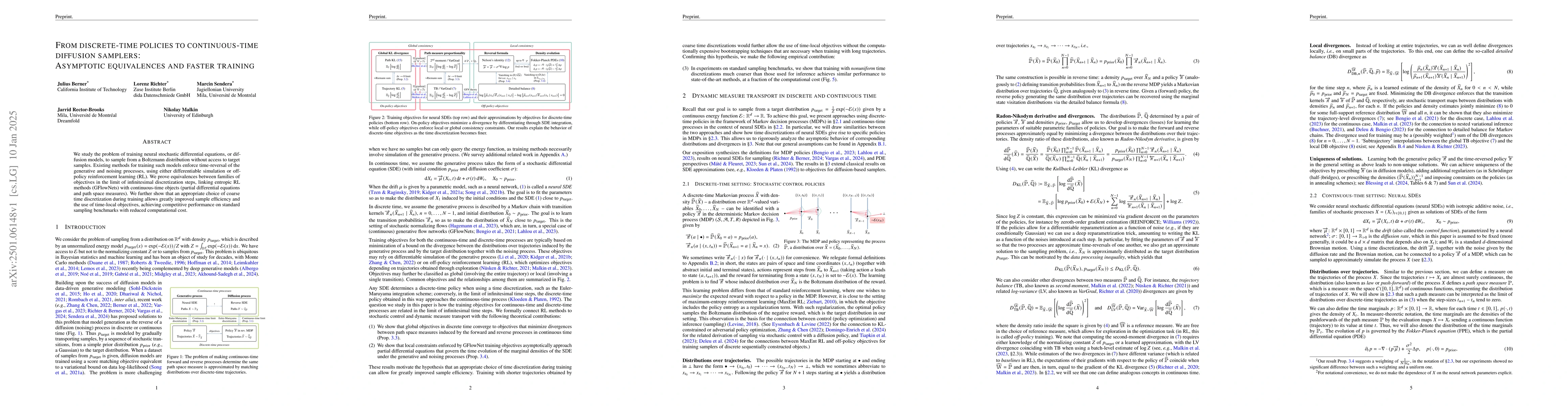Thumbnail for From discrete-time policies to continuous-time diffusion samplers:
  Asymptotic equivalences and faster training