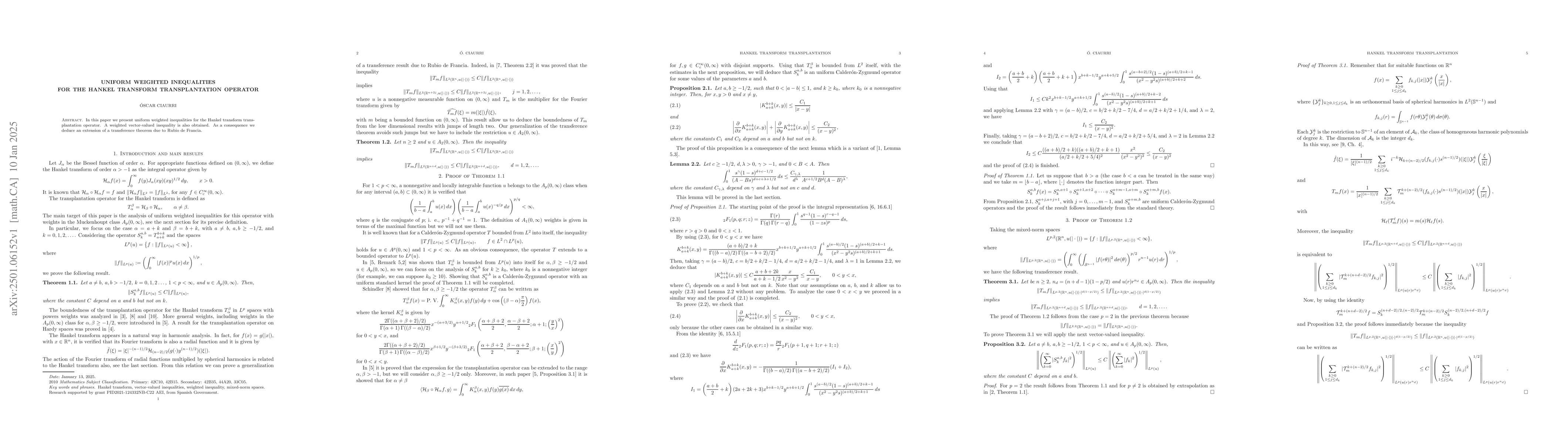 Thumbnail for Uniform weighted inequalities for the Hankel transform transplantation
  operator