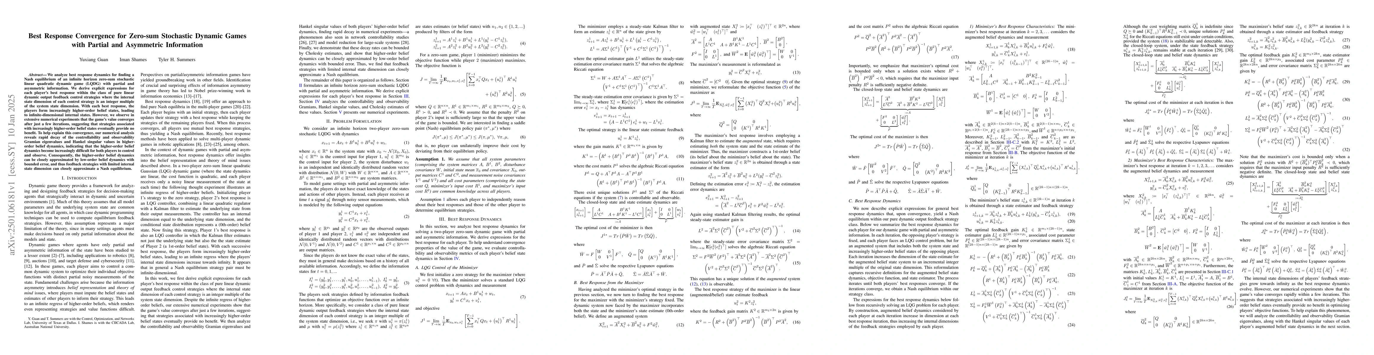 Thumbnail for Best Response Convergence for Zero-sum Stochastic Dynamic Games with
  Partial and Asymmetric Information