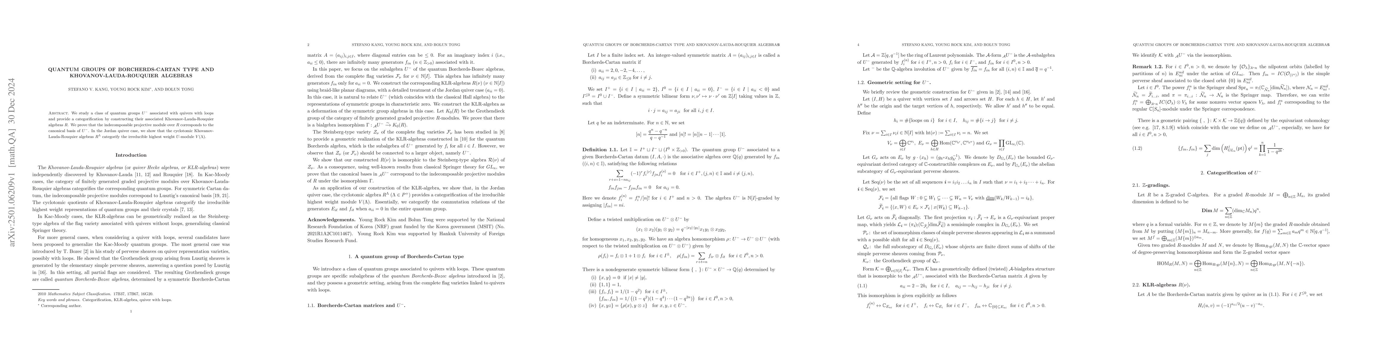 Thumbnail for Quantum groups of Borcherds-Cartan type and Khovanov-Lauda-Rouquier
  algebras
