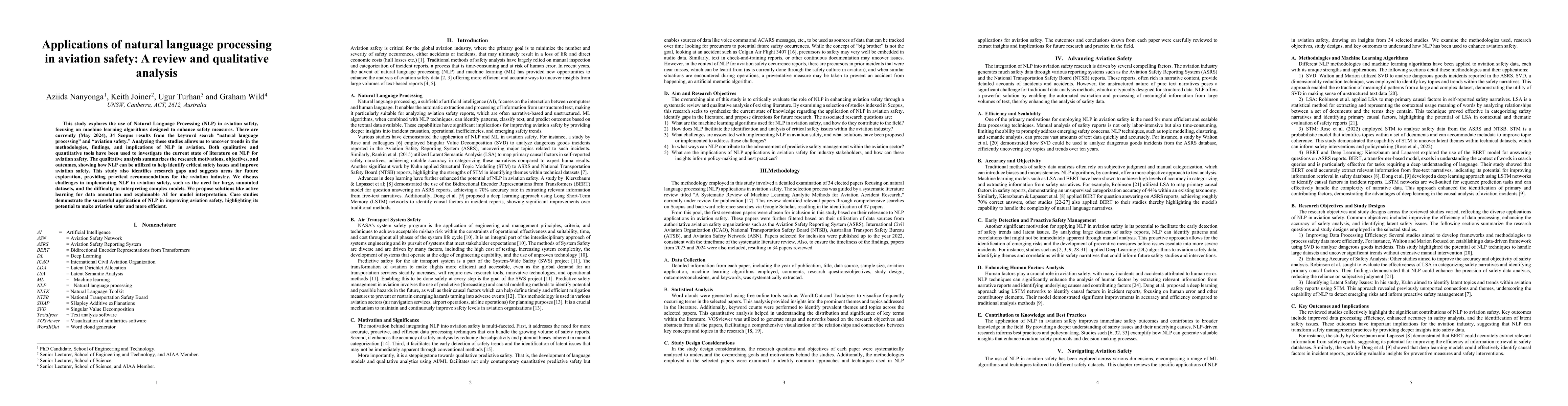 Thumbnail for Applications of natural language processing in aviation safety: A review
  and qualitative analysis