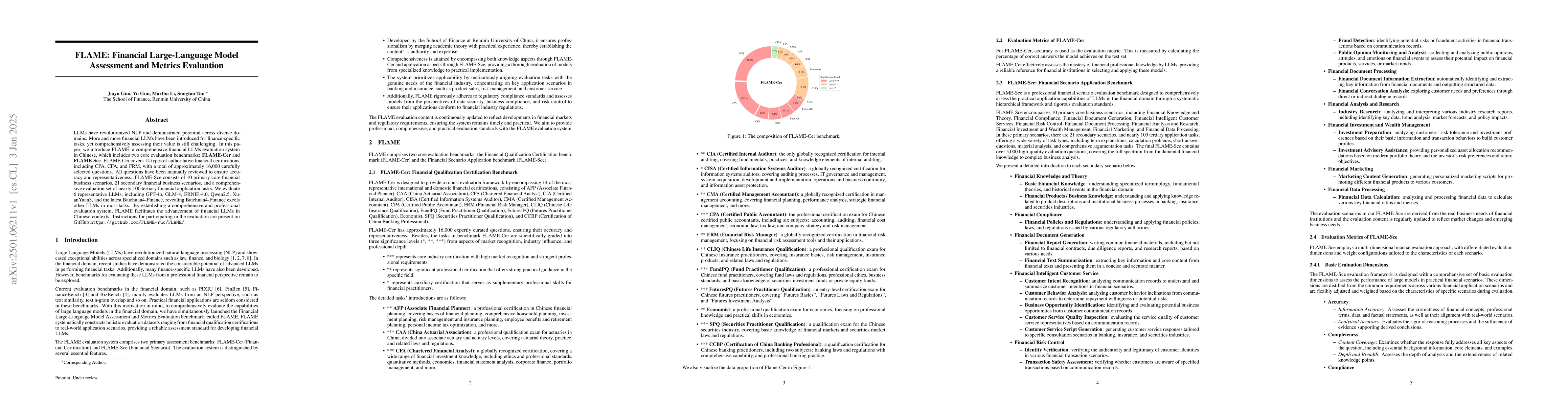 Thumbnail for FLAME: Financial Large-Language Model Assessment and Metrics Evaluation