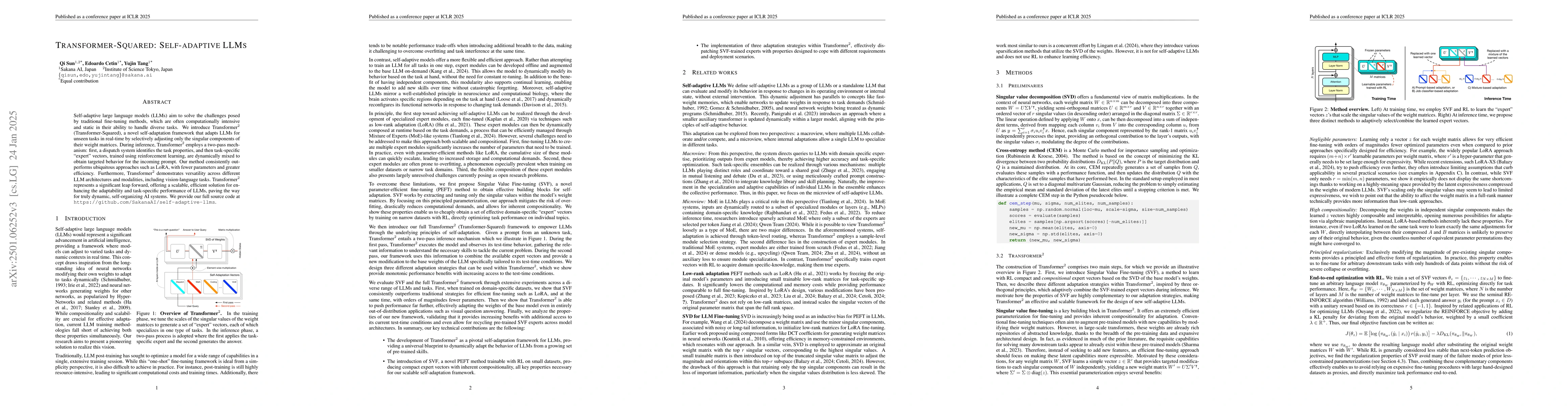 Thumbnail for $\text{Transformer}^2$: Self-adaptive LLMs