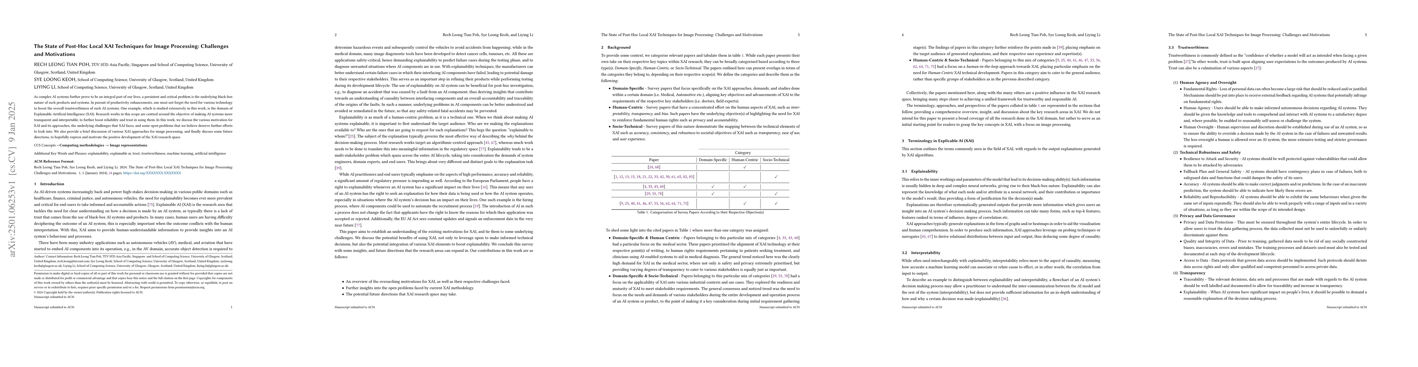 Thumbnail for The State of Post-Hoc Local XAI Techniques for Image Processing:
  Challenges and Motivations