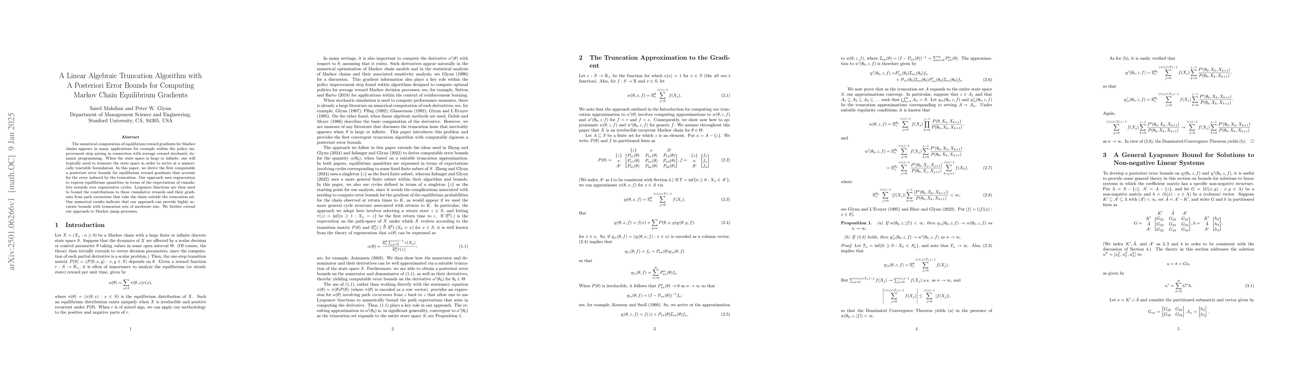 Thumbnail for Linear Algebraic Truncation Algorithm with A Posteriori Error Bounds for
  Computing Markov Chain Equilibrium Gradients