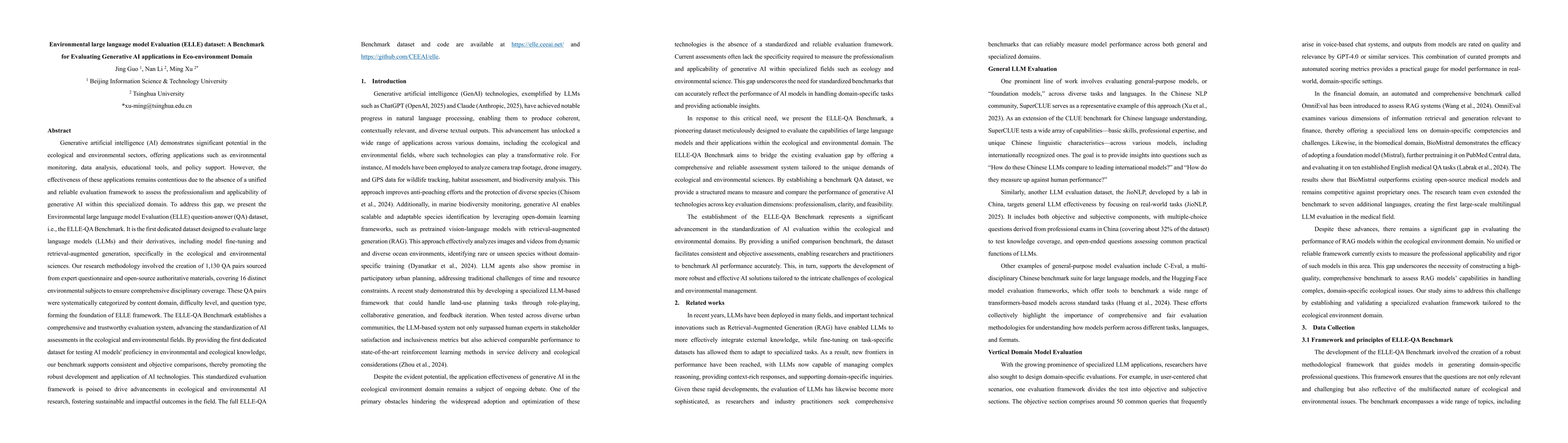 Thumbnail for Environmental large language model Evaluation (ELLE) dataset: A
  Benchmark for Evaluating Generative AI applications in Eco-environment Domain