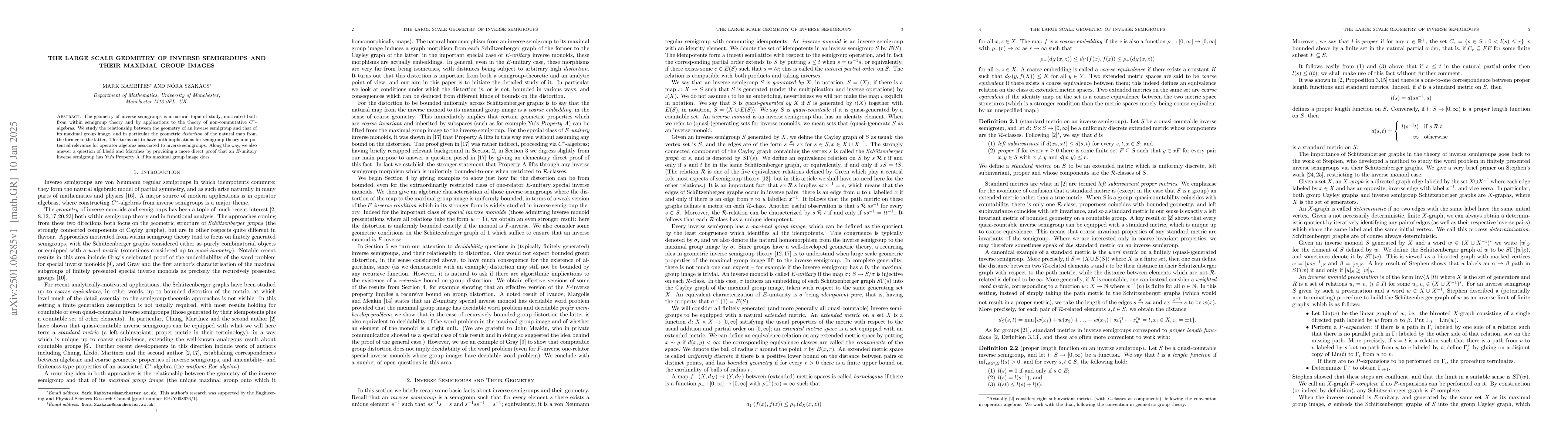 Thumbnail for The large scale geometry of inverse semigroups and their maximal group
  images