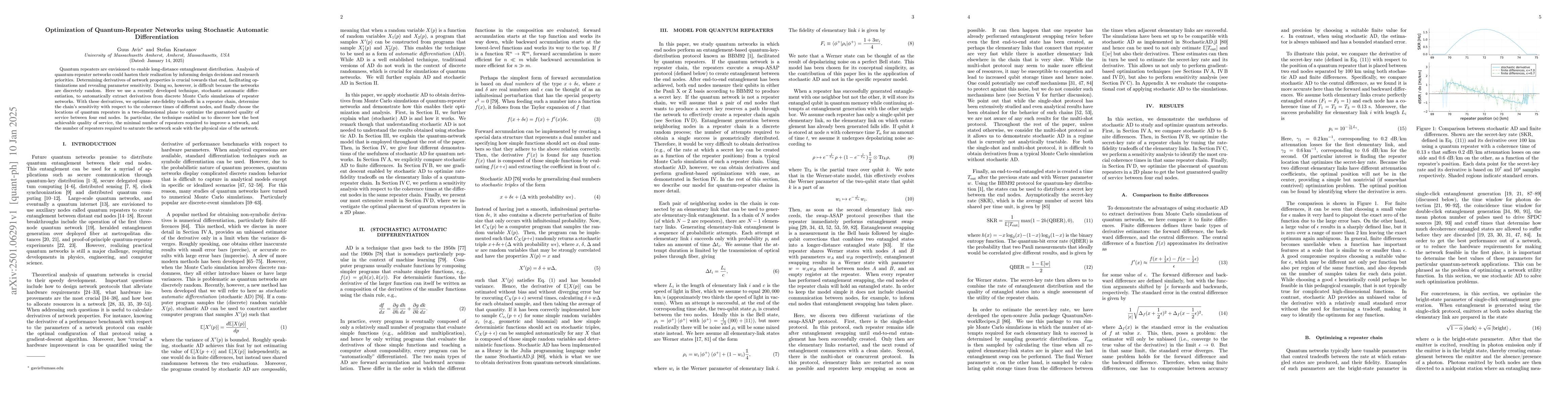 Thumbnail for Optimization of Quantum-Repeater Networks using Stochastic Automatic
  Differentiation