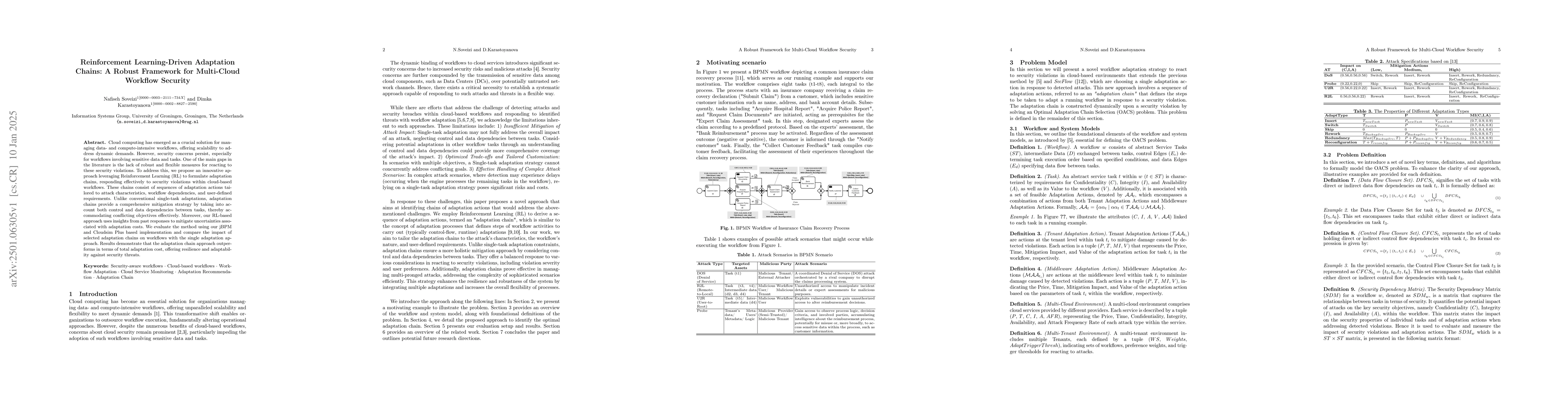 Thumbnail for Reinforcement Learning-Driven Adaptation Chains: A Robust Framework for
  Multi-Cloud Workflow Security