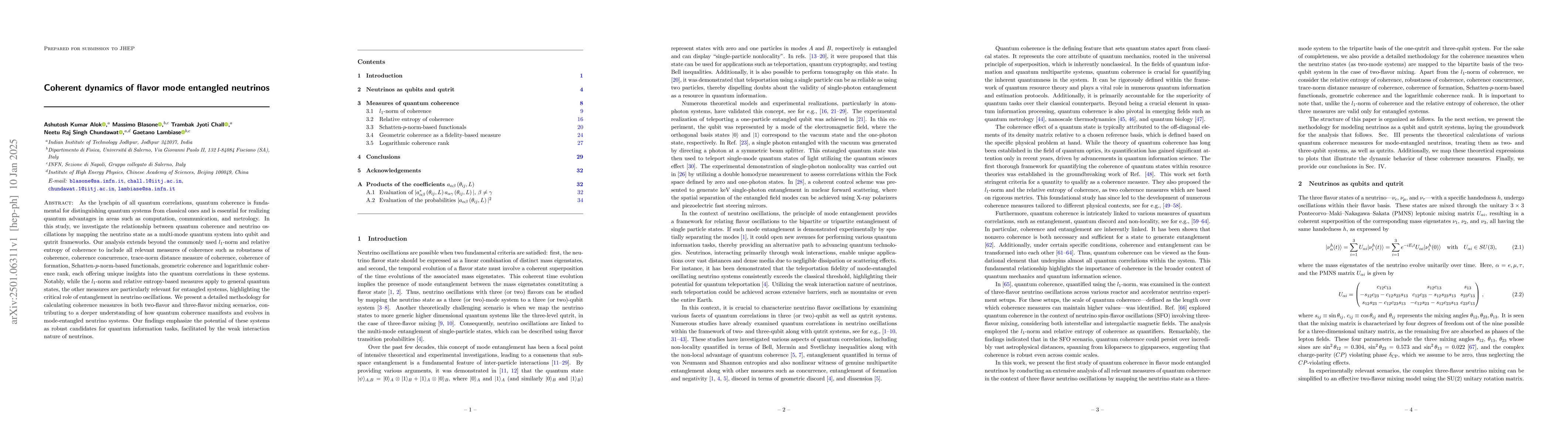 Thumbnail for Coherent dynamics of flavor mode entangled neutrinos