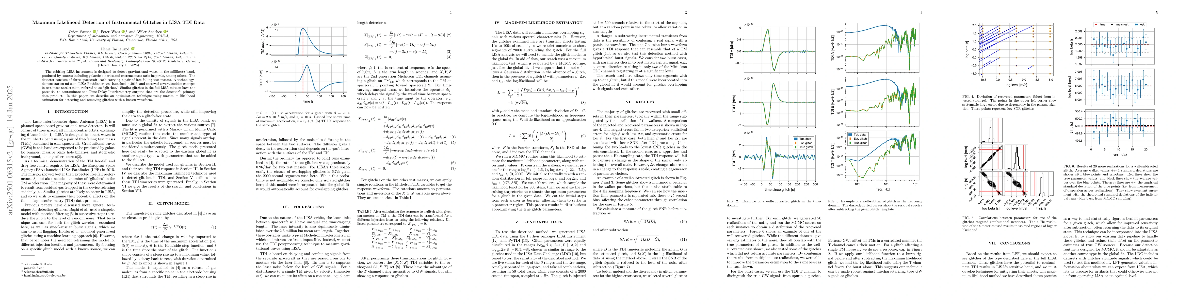 Thumbnail for Maximum Likelihood Detection of Instrumental Glitches in LISA TDI Data